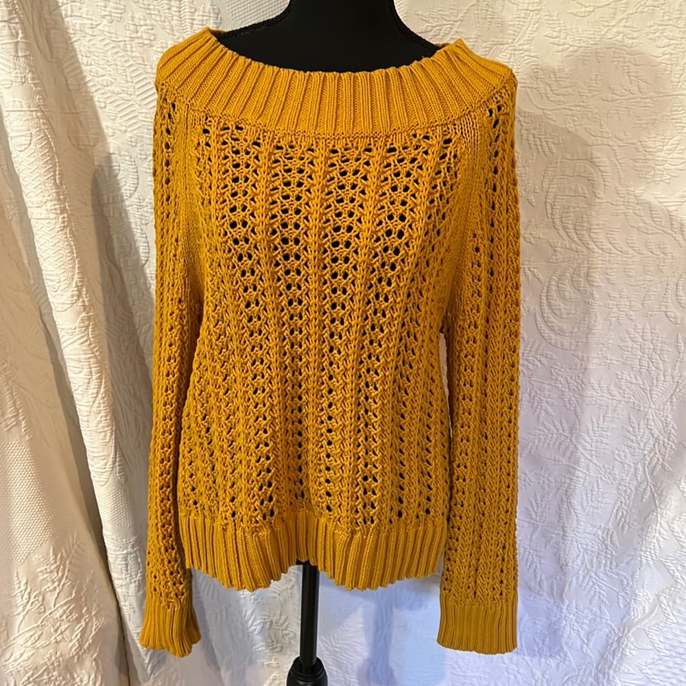 J. Crew Wide Neck Beach Sweater With Pointelle Stitch, size medium
